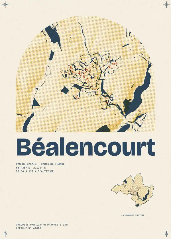 Affiche de Béalencourt, calculée par 123-fr d'après l'IGN
