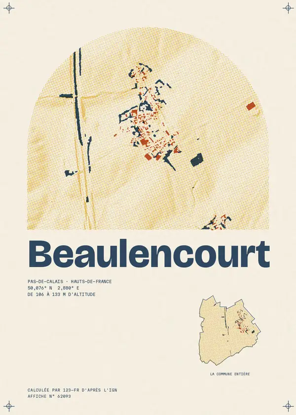 Affiche de Beaulencourt, calculée par 123-fr d'après l'IGN