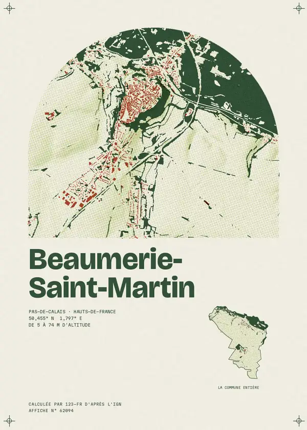 Affiche de Beaumerie-Saint-Martin, calculée par 123-fr d'après l'IGN