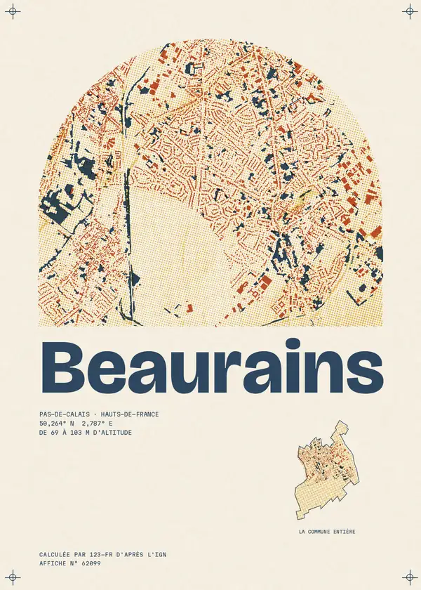Affiche de Beaurains, calculée par 123-fr d'après l'IGN