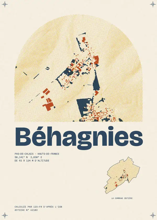 Affiche de Béhagnies, calculée par 123-fr d'après l'IGN