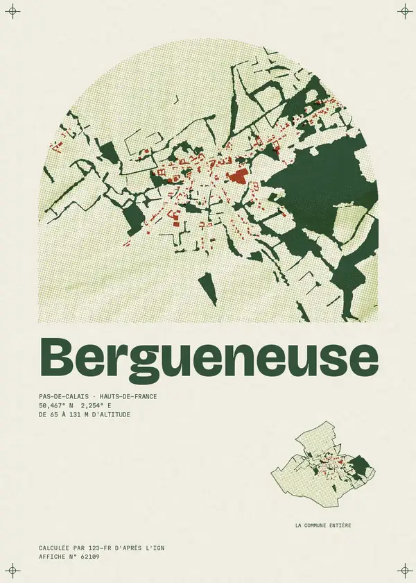 Affiche de Bergueneuse, calculée par 123-fr d'après l'IGN