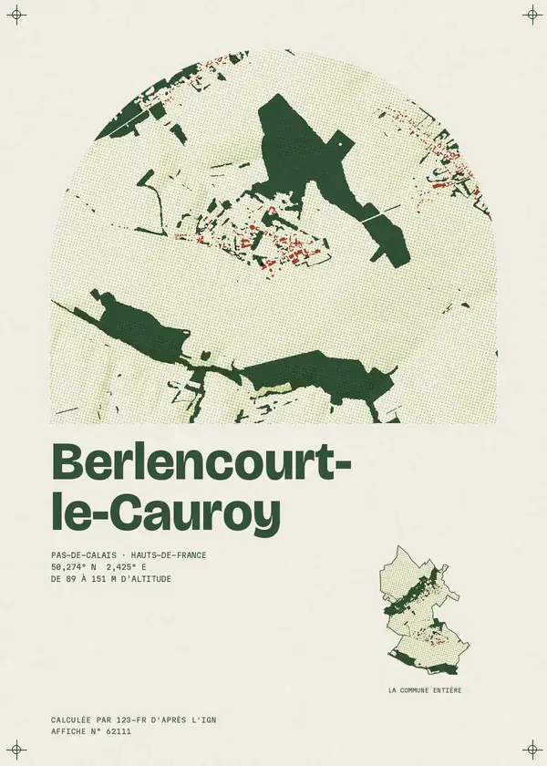 Affiche de Berlencourt-le-Cauroy, calculée par 123-fr d'après l'IGN