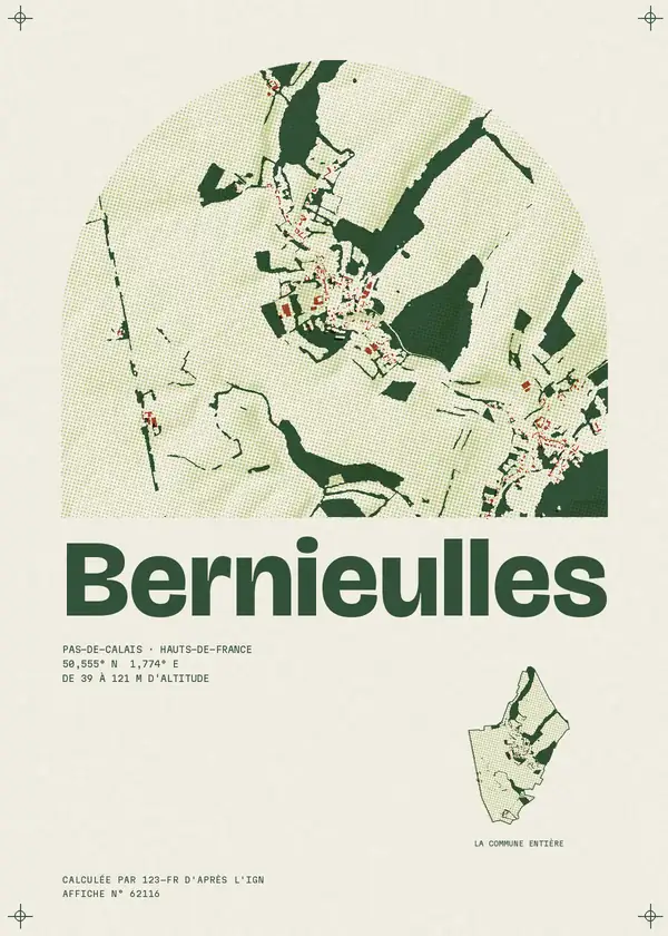 Affiche de Bernieulles, calculée par 123-fr d'après l'IGN