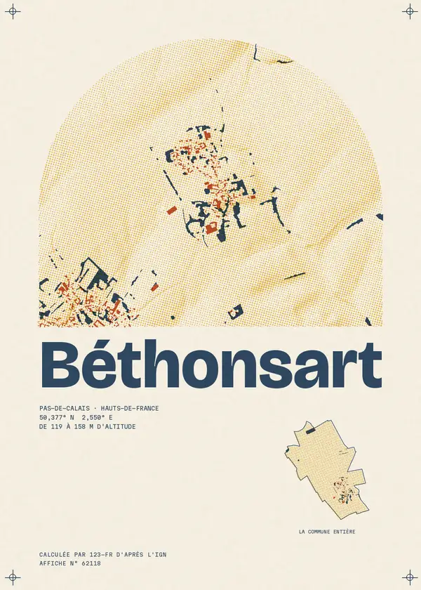 Affiche de Béthonsart, calculée par 123-fr d'après l'IGN