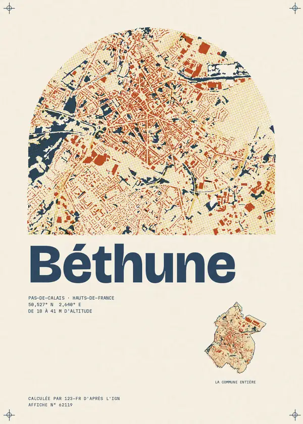 Affiche de Béthune, calculée par 123-fr d'après l'IGN