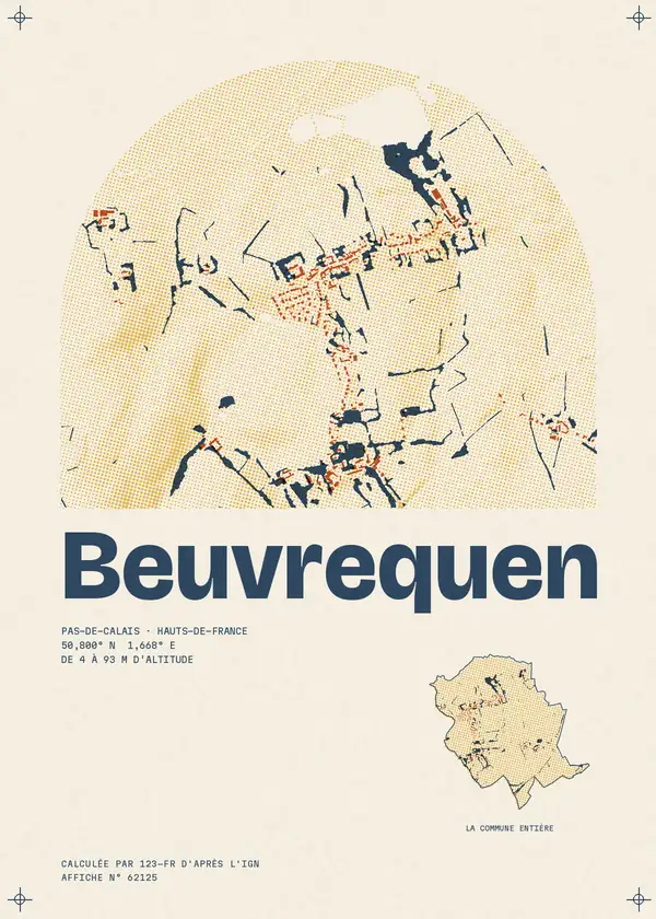 Affiche de Beuvrequen, calculée par 123-fr d'après l'IGN