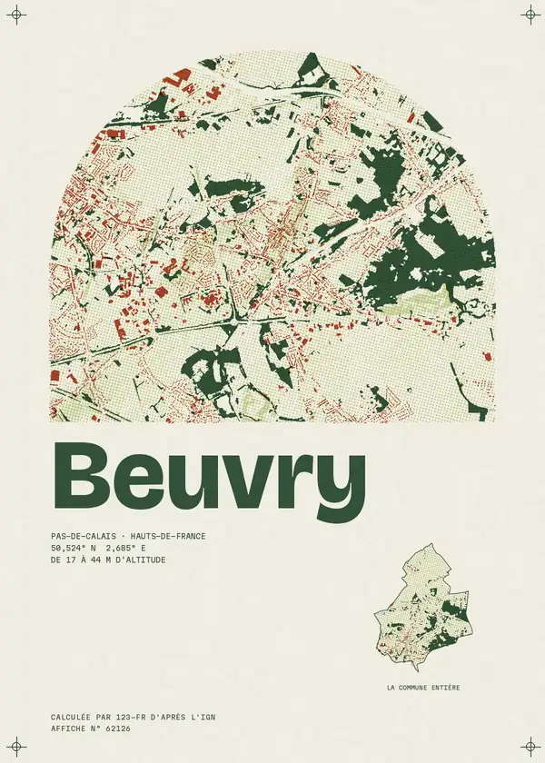 Affiche de Beuvry, calculée par 123-fr d'après l'IGN