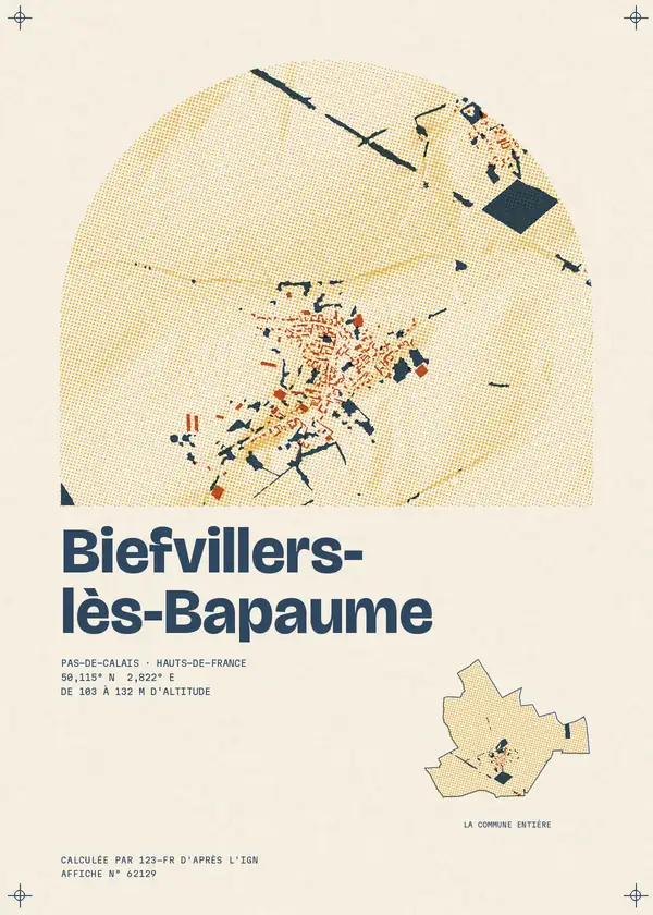 Affiche de Biefvillers-lès-Bapaume, calculée d'après l'IGN