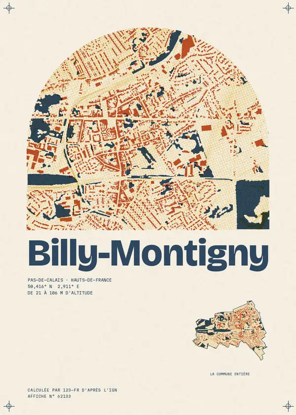 Affiche de Billy-Montigny, calculée par 123-fr d'après l'IGN