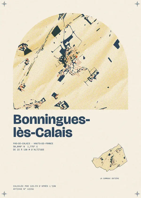 Affiche de Bonningues-lès-Calais, calculée par 123-fr d'après l'IGN