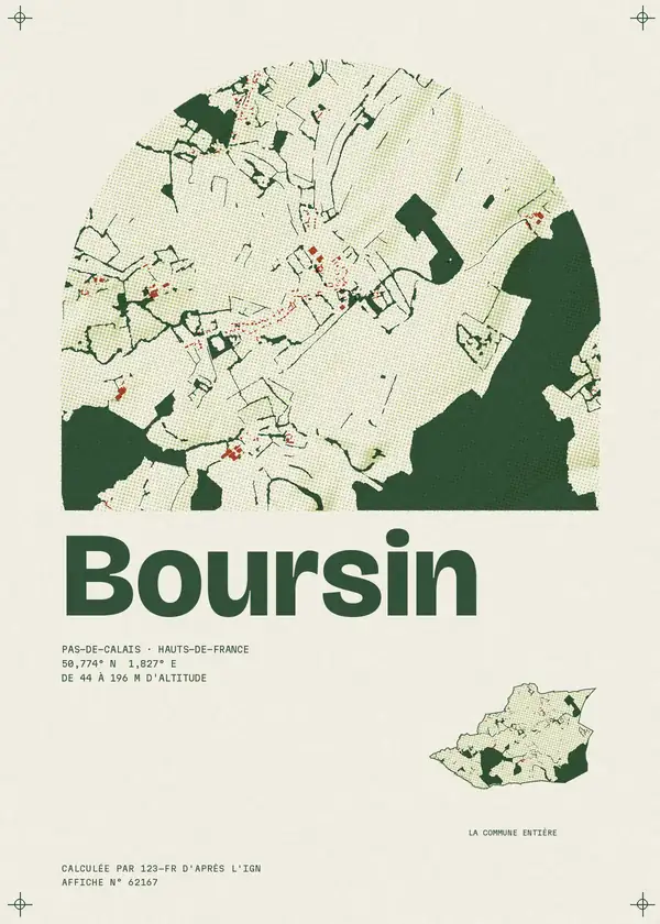 Affiche de Boursin, calculée par 123-fr d'après l'IGN