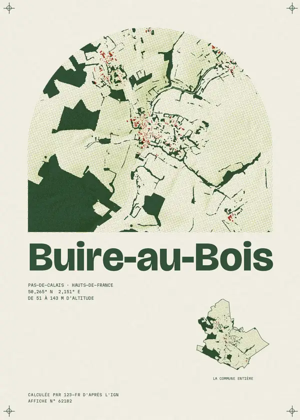 Affiche de Buire-au-Bois, calculée par 123-fr d'après l'IGN