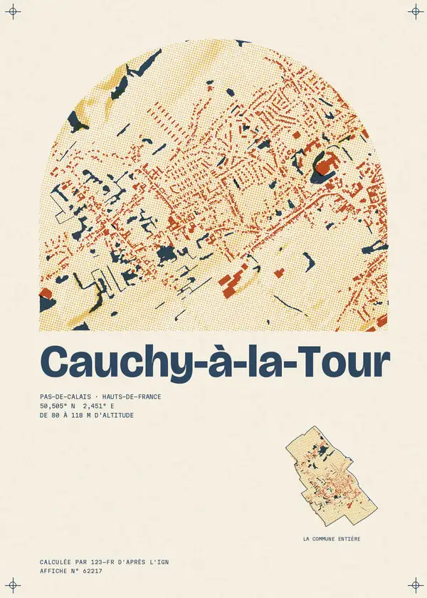 Affiche de Cauchy-à-la-Tour, calculée par 123-fr d'après l'IGN