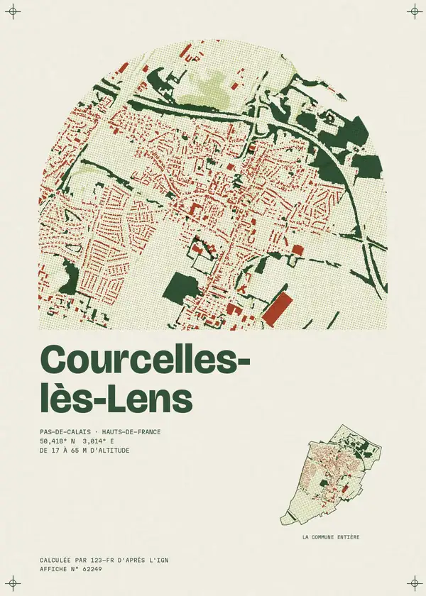 Affiche de Courcelles-lès-Lens, calculée par 123-fr d'après l'IGN