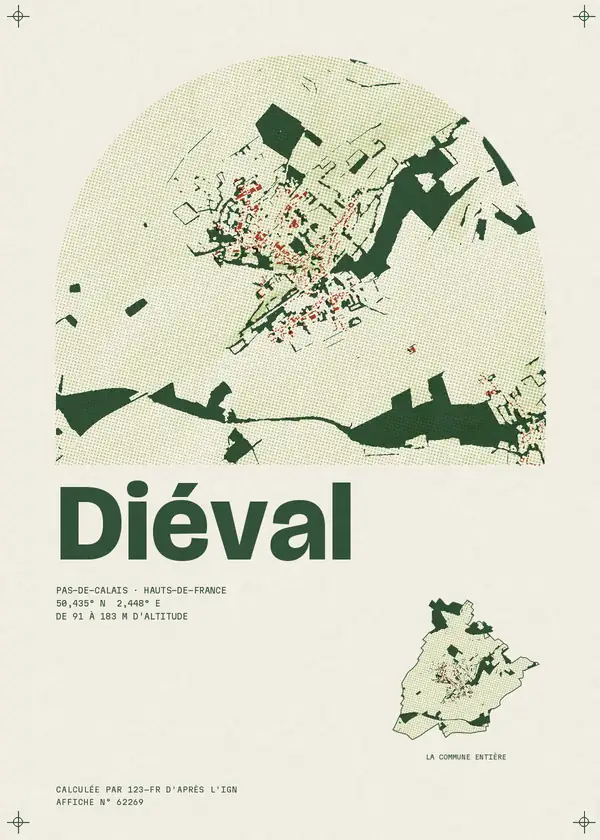 Affiche de Diéval, calculée par 123-fr d'après l'IGN