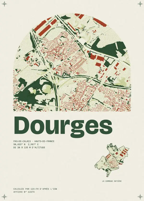 Affiche de Dourges, calculée par 123-fr d'après l'IGN