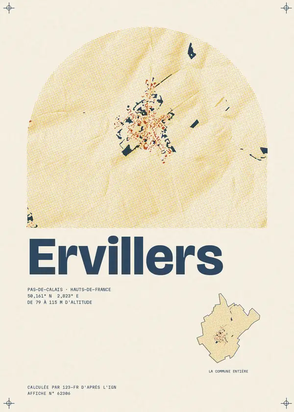 Affiche de Ervillers, calculée par 123-fr d'après l'IGN