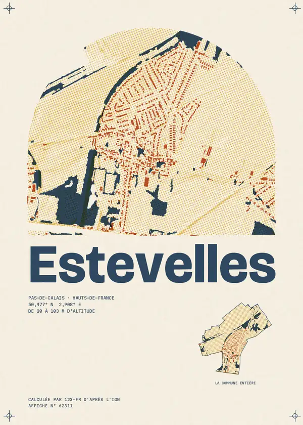 Affiche de Estevelles, calculée par 123-fr d'après l'IGN