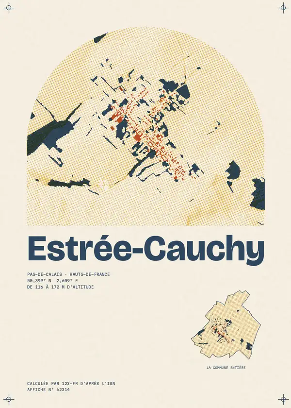Affiche de Estrée-Cauchy, calculée par 123-fr d'après l'IGN