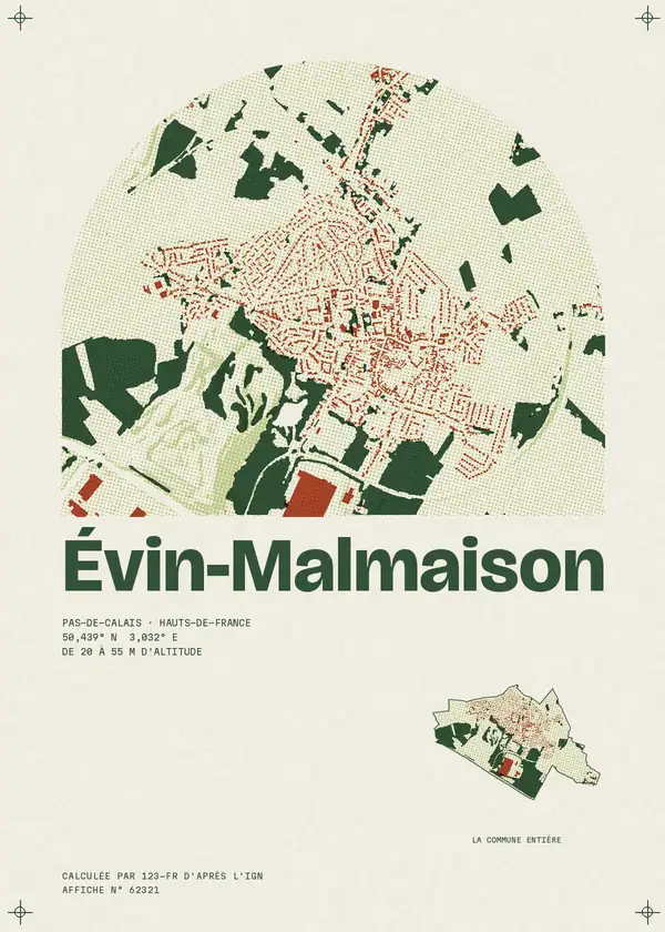 Affiche de Évin-Malmaison, calculée par 123-fr d'après l'IGN