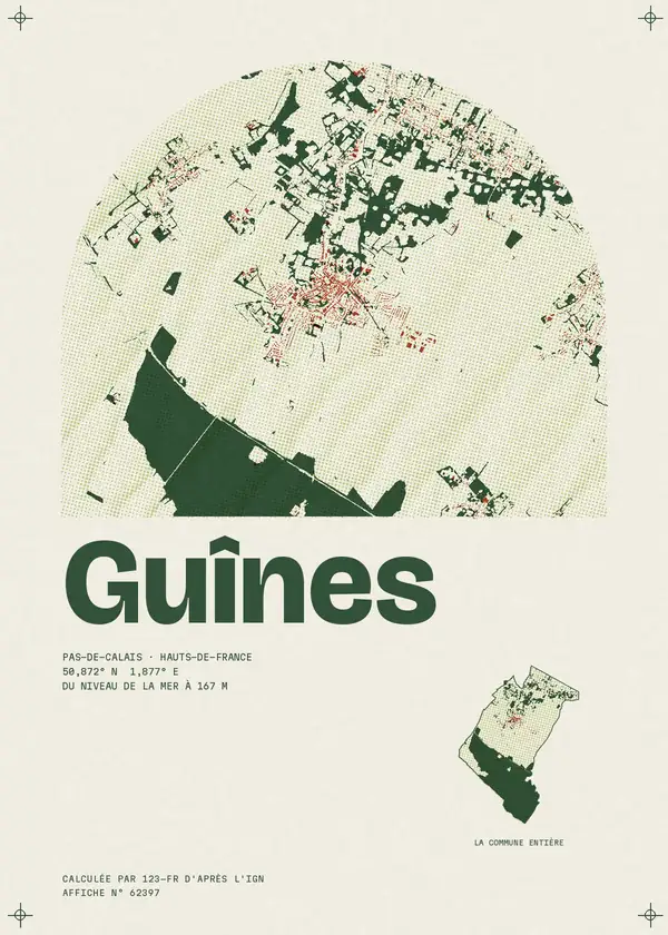 Affiche de Guînes, calculée par 123-fr d'après l'IGN