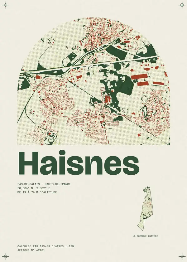 Affiche de Haisnes, calculée par 123-fr d'après l'IGN