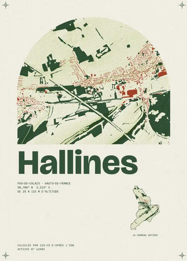 Affiche de Hallines, calculée par 123-fr d'après l'IGN