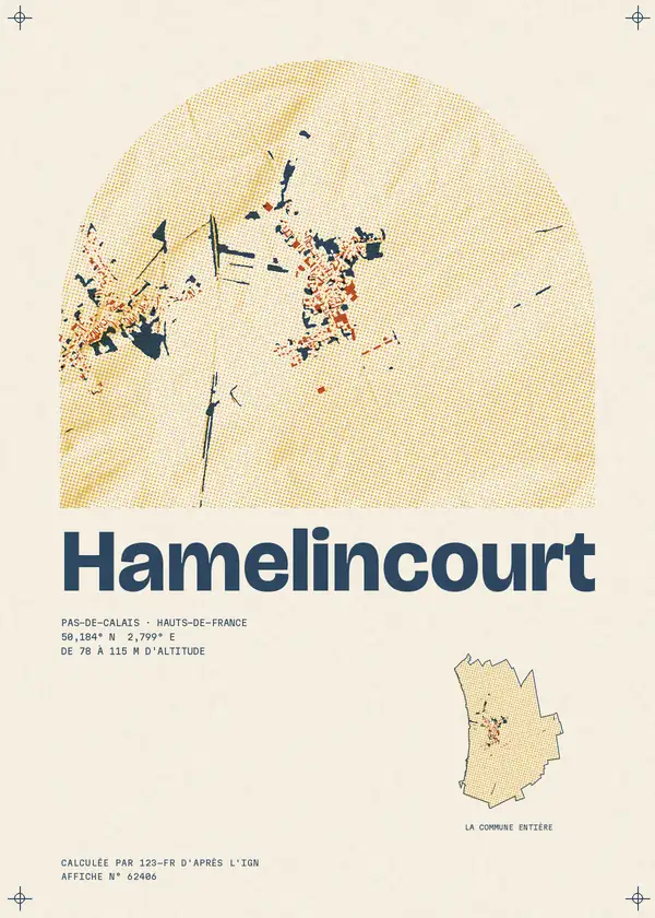 Affiche de Hamelincourt, calculée par 123-fr d'après l'IGN
