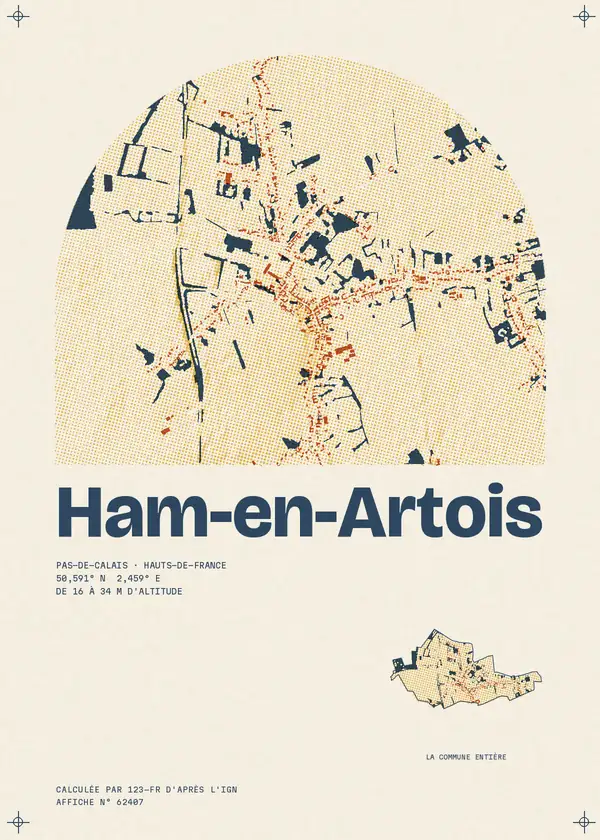Affiche de Ham-en-Artois, calculée par 123-fr d'après l'IGN