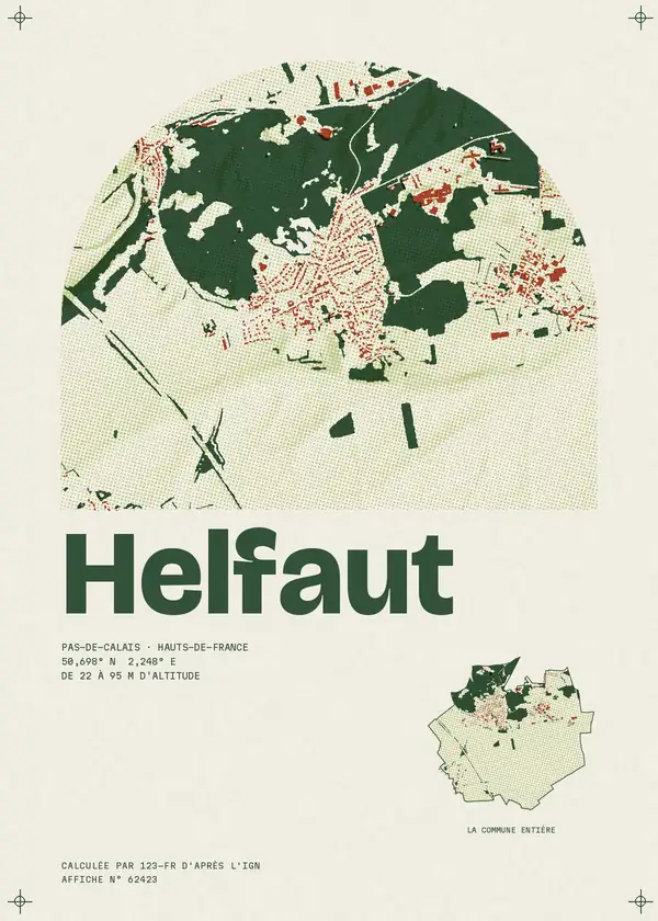 Affiche de Helfaut, calculée par 123-fr d'après l'IGN