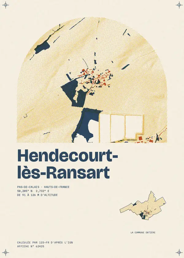 Affiche de Hendecourt-lès-Ransart, calculée par 123-fr d'après l'IGN