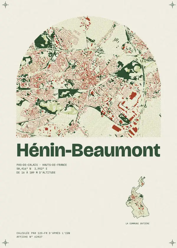Affiche de Hénin-Beaumont, calculée par 123-fr d'après l'IGN