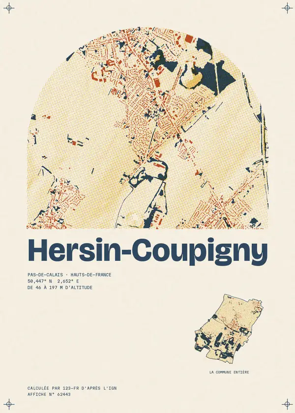 Affiche de Hersin-Coupigny, calculée par 123-fr d'après l'IGN