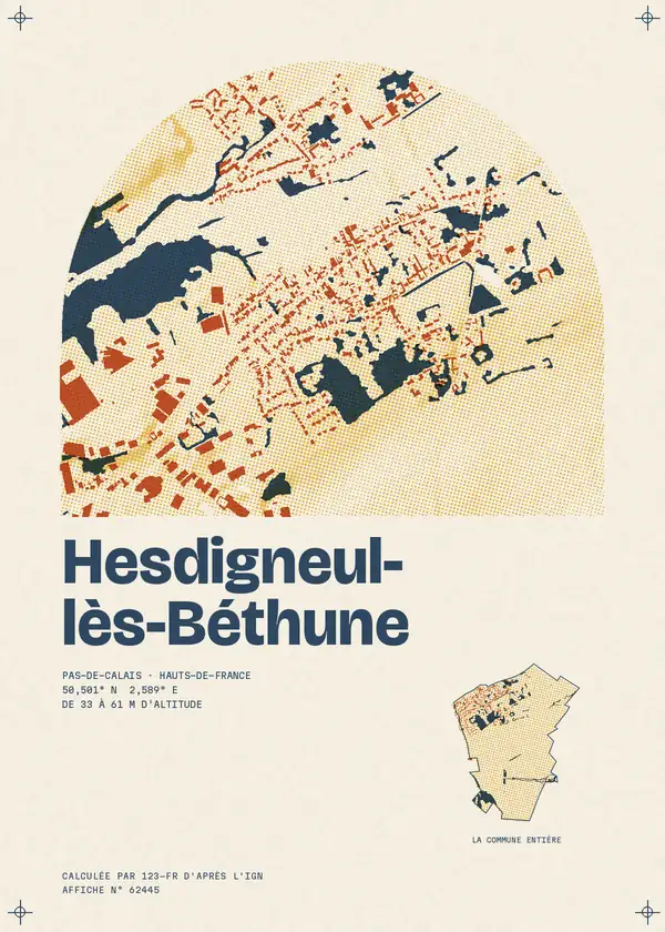 Affiche de Hesdigneul-lès-Béthune, calculée par 123-fr d'après l'IGN