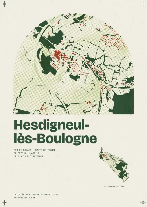 Affiche de Hesdigneul-lès-Boulogne, calculée par 123-fr d'après l'IGN