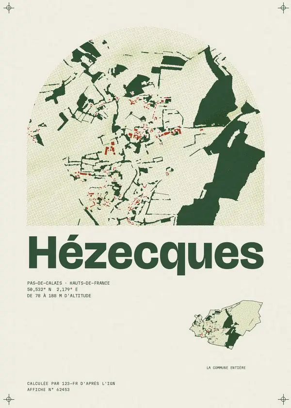 Affiche de Hézecques, calculée par 123-fr d'après l'IGN