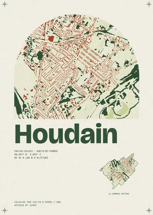 Affiche de Houdain, calculée par 123-fr d'après l'IGN