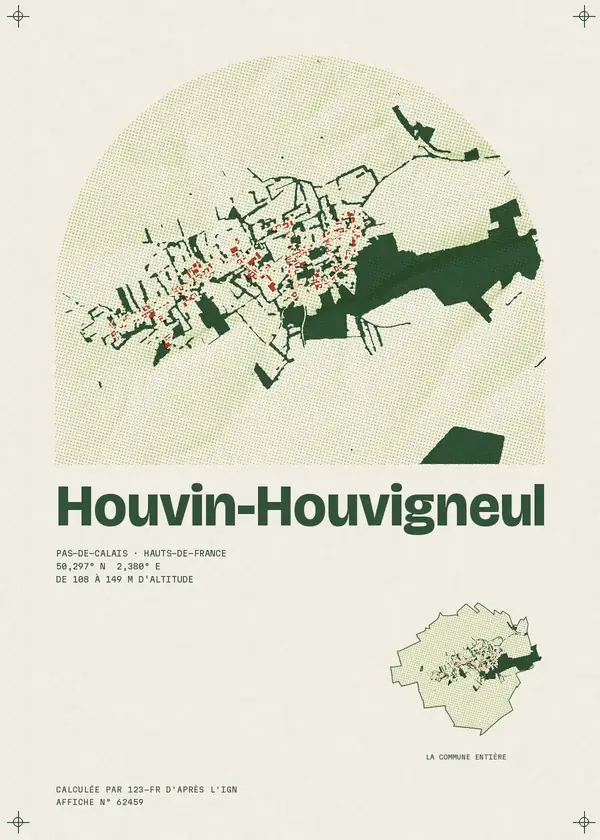 Affiche de Houvin-Houvigneul, calculée par 123-fr d'après l'IGN