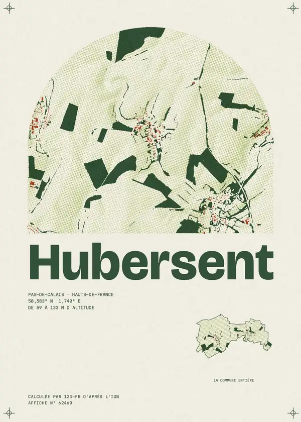 Affiche de Hubersent, calculée par 123-fr d'après l'IGN