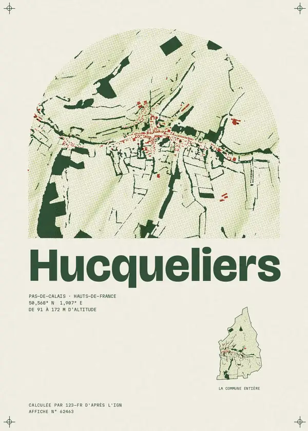 Affiche de Hucqueliers, calculée par 123-fr d'après l'IGN