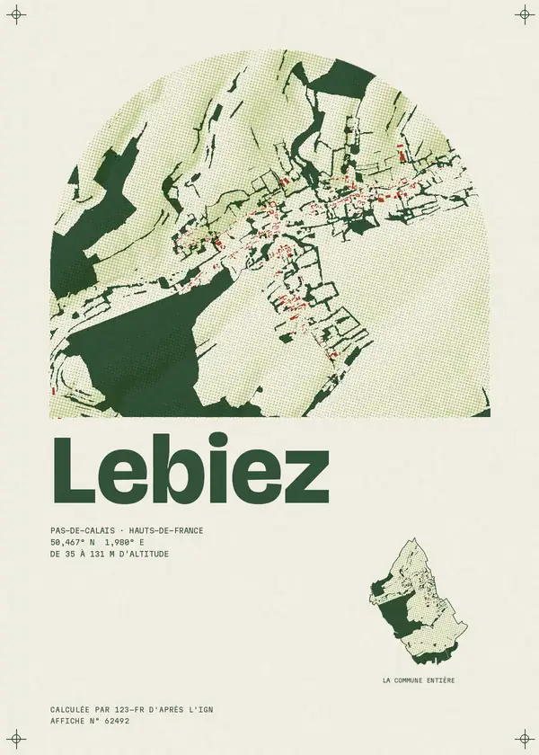 Affiche de Lebiez, calculée par 123-fr d'après l'IGN