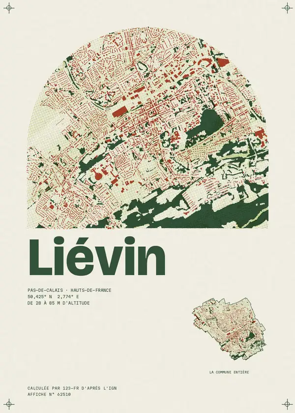 Affiche de Liévin, calculée par 123-fr d'après l'IGN