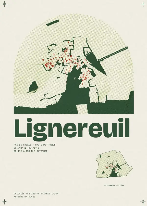 Affiche de Lignereuil, calculée par 123-fr d'après l'IGN