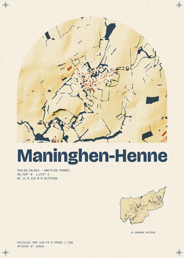 Affiche de Maninghen-Henne, calculée par 123-fr d'après l'IGN