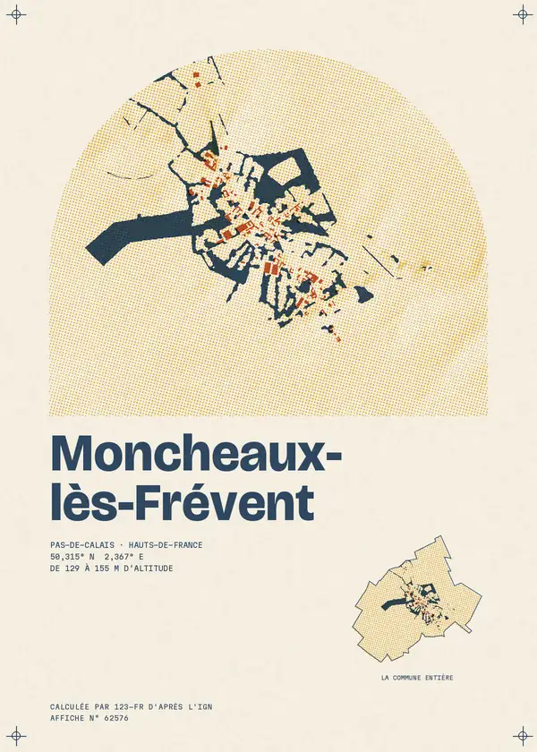 Affiche de Moncheaux-lès-Frévent, calculée par 123-fr d'après l'IGN
