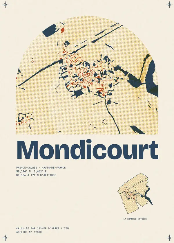 Affiche de Mondicourt, calculée par 123-fr d'après l'IGN