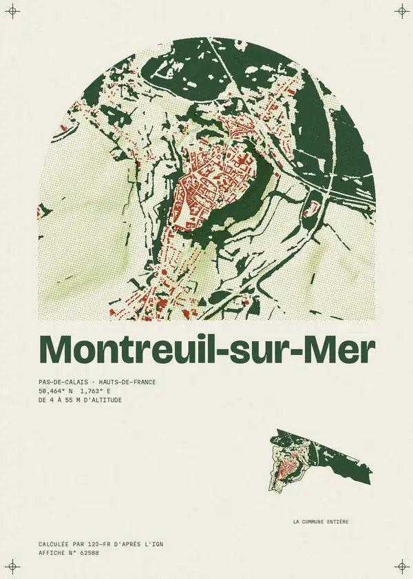 Affiche de Montreuil-sur-Mer, calculée par 123-fr d'après l'IGN