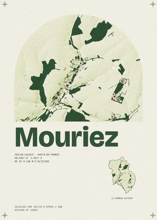 Affiche de Mouriez, calculée par 123-fr d'après l'IGN