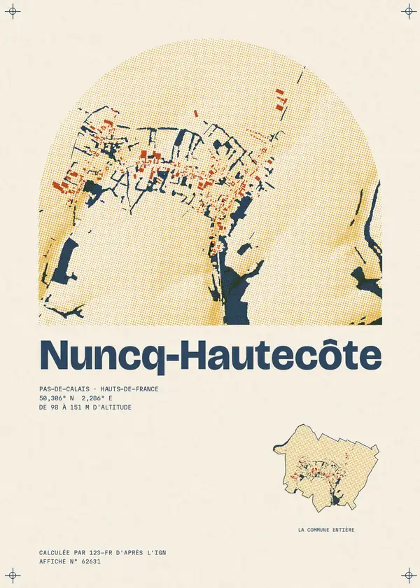 Affiche de Nuncq-Hautecôte, calculée par 123-fr d'après l'IGN